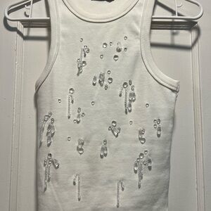 Zara White High Neck Tank with Crystal Accents
